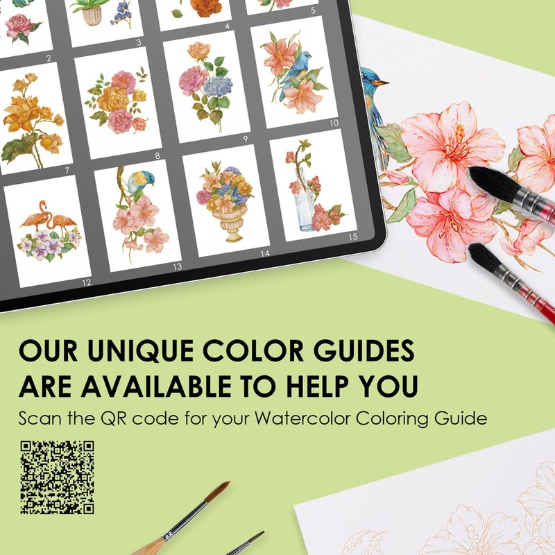 Grabie Watercolor Coloring Book, 15 Sheets Art Pad A5 (8.3 x 5.8), Cotton Watercolor Book for Adults(Floral) - Image 3