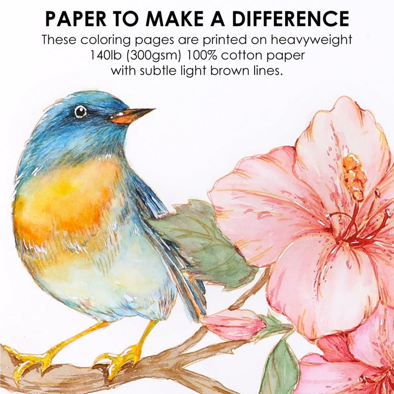 Grabie Watercolor Coloring Book, 15 Sheets Art Pad A5 (8.3 x 5.8), Cotton Watercolor Book for Adults(Floral) - Image 4