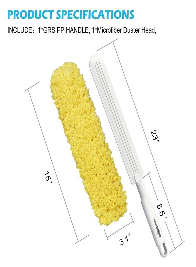 EHOMGUI Microfiber Duster, Feather Duster, Dusters for Cleaning, Washable and Reusable Duster with Replaceable Head, Microfiber Hand Duster for Cleaning Cobweb, Blinds, Furniture, Cars-Yellow - Image 2