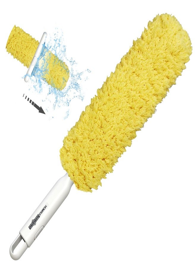 EHOMGUI Microfiber Duster, Feather Duster, Dusters for Cleaning, Washable and Reusable Duster with Replaceable Head, Microfiber Hand Duster for Cleaning Cobweb, Blinds, Furniture, Cars-Yellow - Image 1