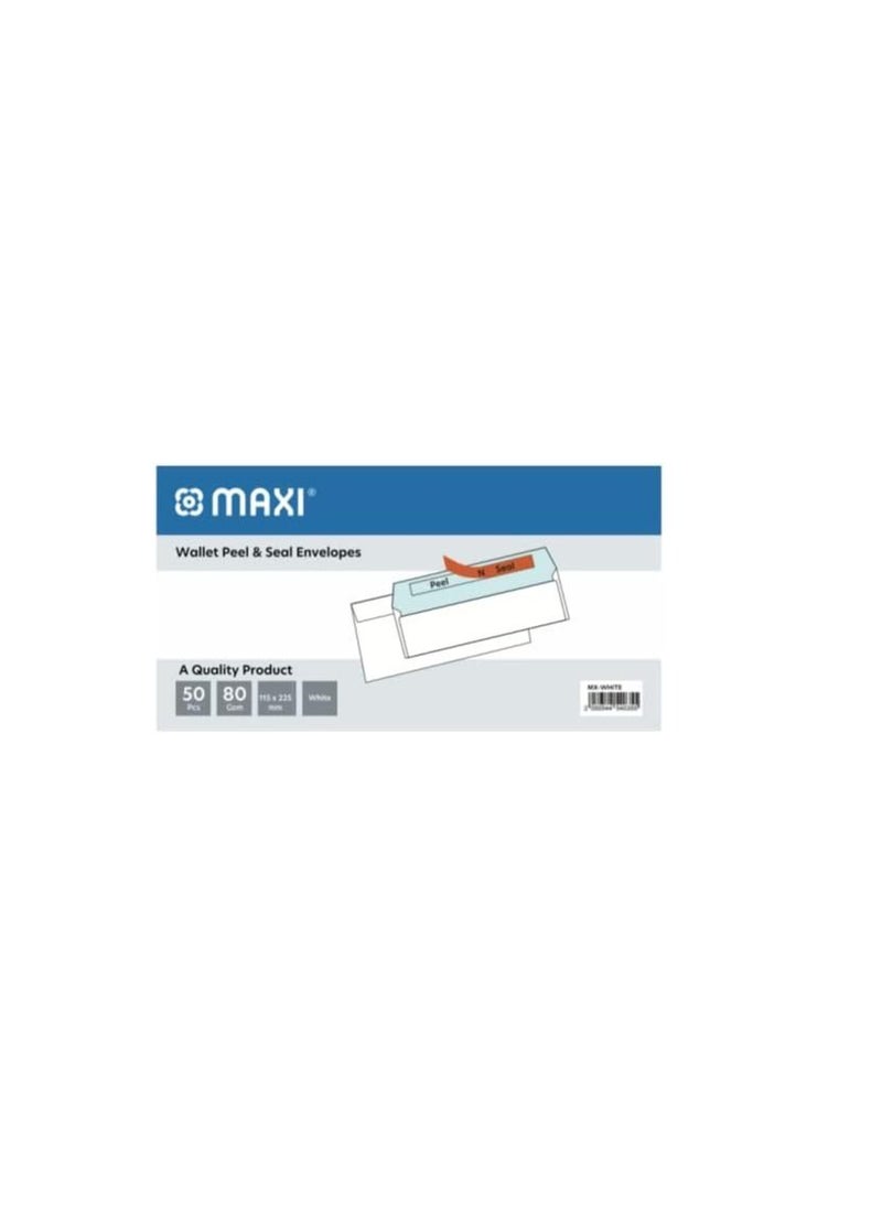 Maxi Maxi White Envelopes 80Gsm 9" X 4inches Peel & Seal In A pack Of 50Pc, MXWHITE  - Image 4