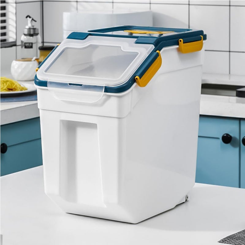 YXQ 25LB Large Flour Storage Container Bin ,2 Pack Airtight Plastic with Wheels Seal Locking Lid Dispenser Organizer Storage Bin with Measuring Cup & Scoop for Flour, Rice, Grain 50LBS Total - Image 2