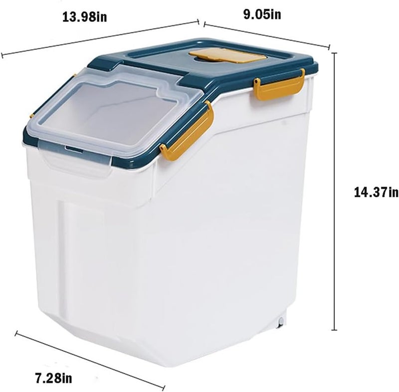 YXQ 25LB Large Flour Storage Container Bin ,2 Pack Airtight Plastic with Wheels Seal Locking Lid Dispenser Organizer Storage Bin with Measuring Cup & Scoop for Flour, Rice, Grain 50LBS Total - Image 5