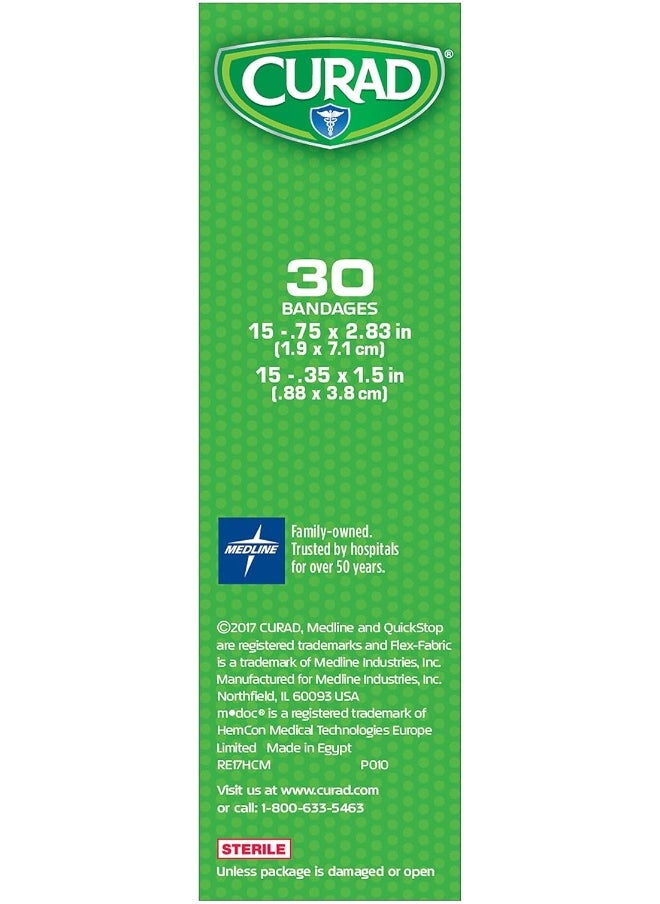 CURAD Curad Quickstop Instant Clotting Technology Flex-Fabric Bandages, Assorted Size, 30 Count  - Image 4