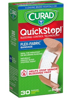 CURAD Curad Quickstop Instant Clotting Technology Flex-Fabric Bandages, Assorted Size, 30 Count  - Image 1