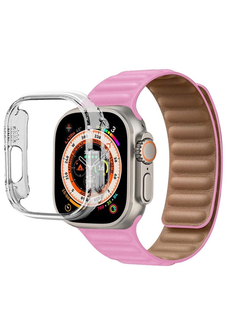 CATANES - 2 Packs For Apple Watch Band 49mm Leather Link Strap Magnetic Loop Bracelet and Clear Cup Holder Pink - Image 1