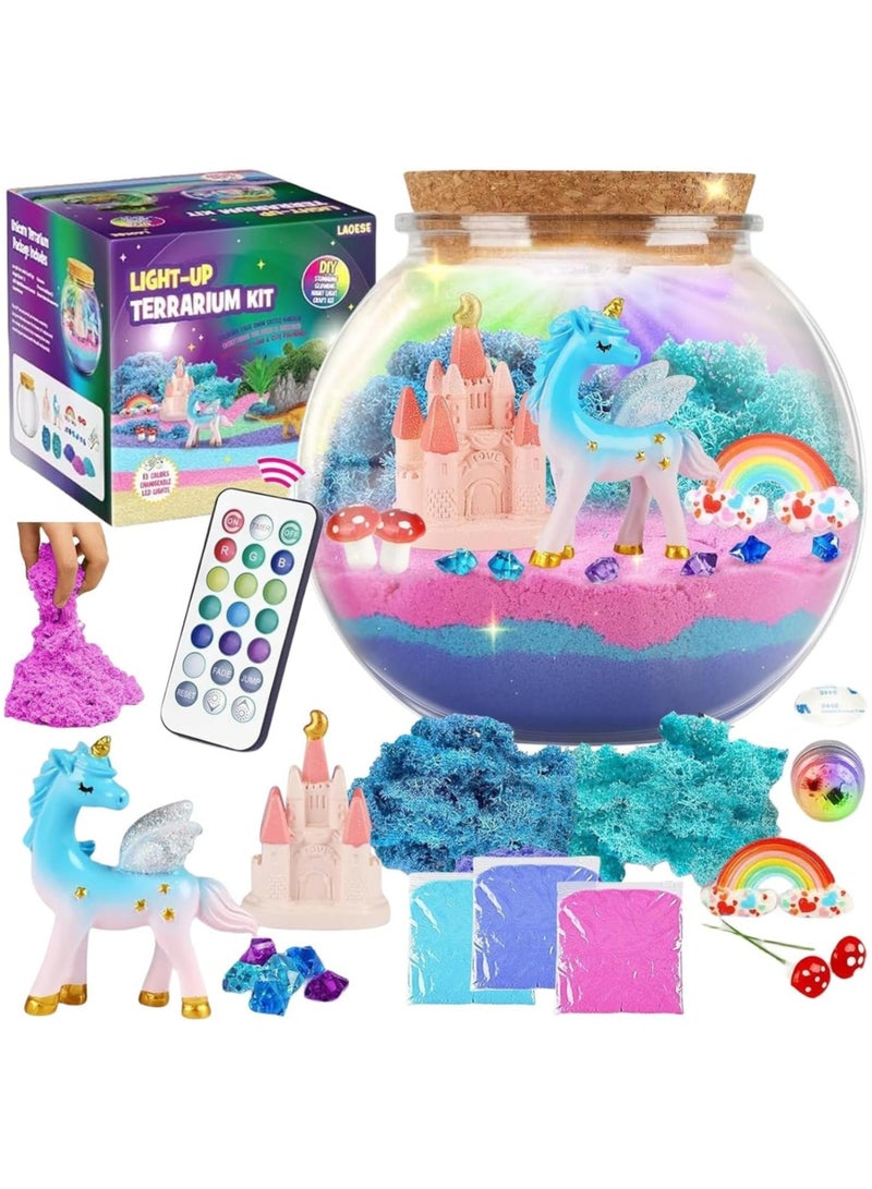 Unicorn Terrarium Kit, Light Up Terrarium Kit Kids Crafts Toys,DIY Unicorn Arts and Crafts for Kids Ages 4 5 6 7 8-12 Years Old, Unicorn Present for Boys Girls, Ideal Birthday Gifts - Image 1