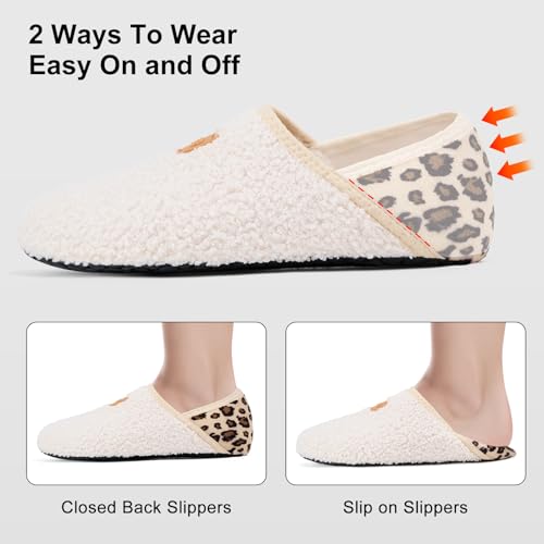 VIFUUR House Slippers for Women Men Slip on Indoor Barefoot Slipper Socks Fuzzy Cozy Sock Shoes for Home Bedroom Travel Beige Leopard,40/41 - Image 2