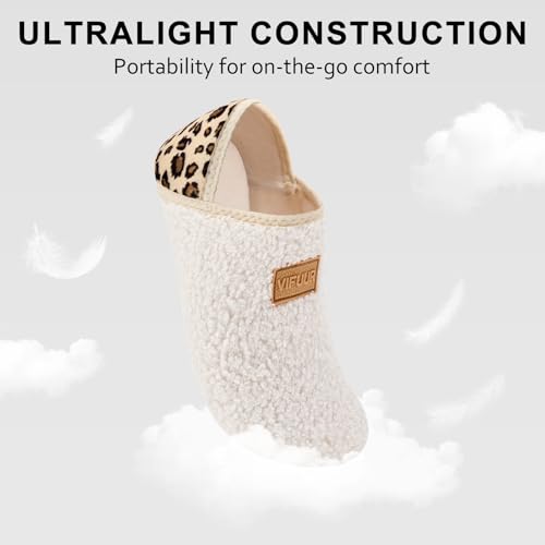 VIFUUR House Slippers for Women Men Slip on Indoor Barefoot Slipper Socks Fuzzy Cozy Sock Shoes for Home Bedroom Travel Beige Leopard,40/41 - Image 5