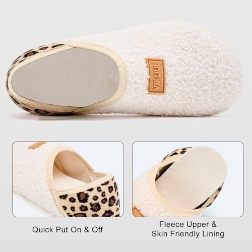 VIFUUR House Slippers for Women Men Slip on Indoor Barefoot Slipper Socks Fuzzy Cozy Sock Shoes for Home Bedroom Travel Beige Leopard,40/41 - Image 3