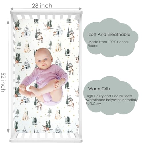 AMROSE 2 Pack Flannel Fleece Crib Sheets Winter Woodland - Image 3