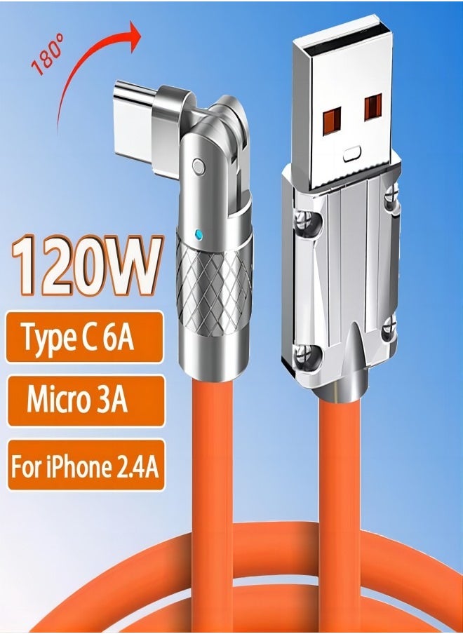 ESCASE 180° Rotating Fast Charge Cable with Charging Indicator, USB to C Cord Maximum Output Power 120W, Flexible Rotary Connector Thick Rubber Safety Charging(for Type-C, Orange 1.5 Meter)  - Image 3