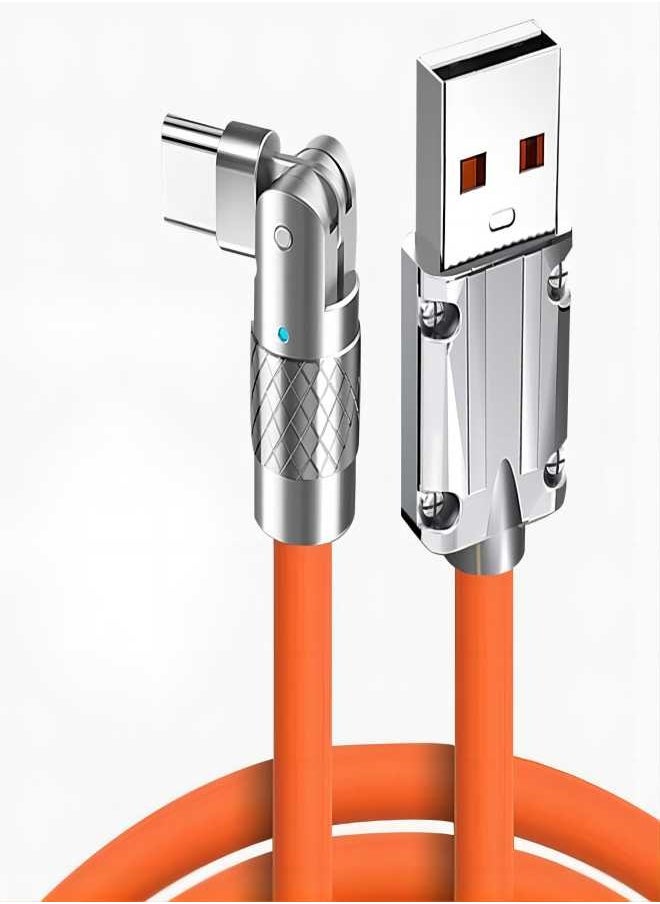 ESCASE 180° Rotating Fast Charge Cable with Charging Indicator, USB to C Cord Maximum Output Power 120W, Flexible Rotary Connector Thick Rubber Safety Charging(for Type-C, Orange 1.5 Meter)  - Image 1