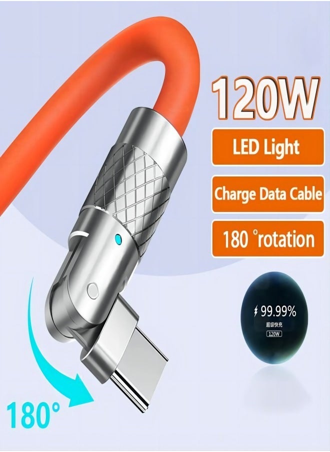 ESCASE 180° Rotating Fast Charge Cable with Charging Indicator, USB to C Cord Maximum Output Power 120W, Flexible Rotary Connector Thick Rubber Safety Charging(for Type-C, Orange 1.5 Meter)  - Image 2
