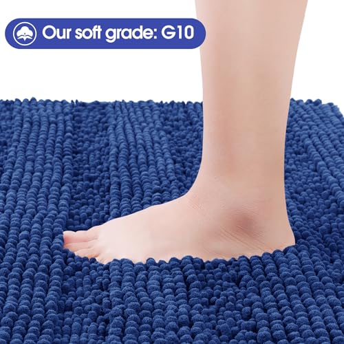 ACCUMTEK Striped Denim Blue Bathroom Rug Set 3 Pieces Ultra Soft, Non Slip Chenille Bath Carpet, Absorbent Plush Shaggy Bath Mats for Bathroom, Toilet, Bedroom, Kitchen - Image 2