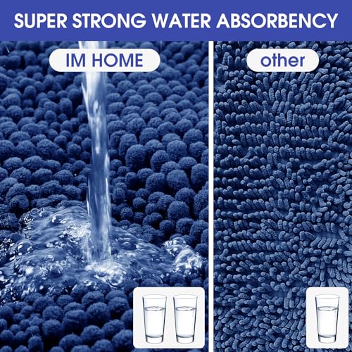 ACCUMTEK Striped Denim Blue Bathroom Rug Set 3 Pieces Ultra Soft, Non Slip Chenille Bath Carpet, Absorbent Plush Shaggy Bath Mats for Bathroom, Toilet, Bedroom, Kitchen - Image 4