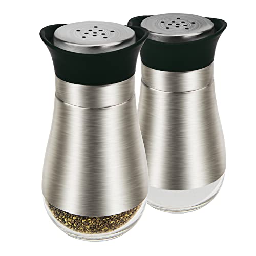 Evelyne Salt Pepper Seasoning Glass Shaker with Stainless Steel Cover 2 pcs Pack Set (Black) - Image 1