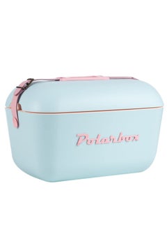 Polarbox Polarbox® 12 L Ice Box - Portable - Rigid Thermal Insulated Cooler Box - For Outdoor Beach Picnic, Party Drinks & Food Use - Storage Box - Pop - Sky Blue/Baby Rose Cooler with Baby Rose Leather Strap  - Image 1
