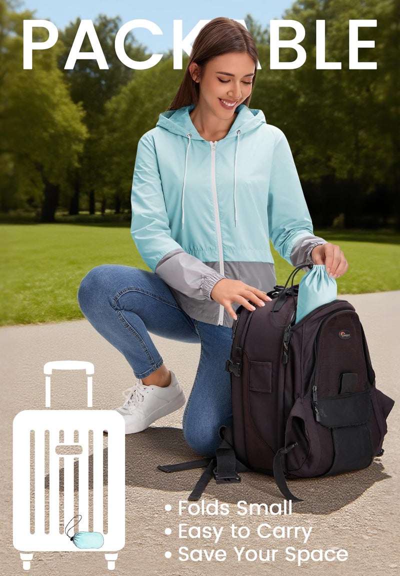 Zando Womens Plus Size Rain Jacket with Hood - Packable Raincoat for Women Lightweight Rain Jacket Women Waterproof Windproof Windbreaker for Outdoor Travel Hiking Commute Walk Gifts Mint Green 3XL - Image 2