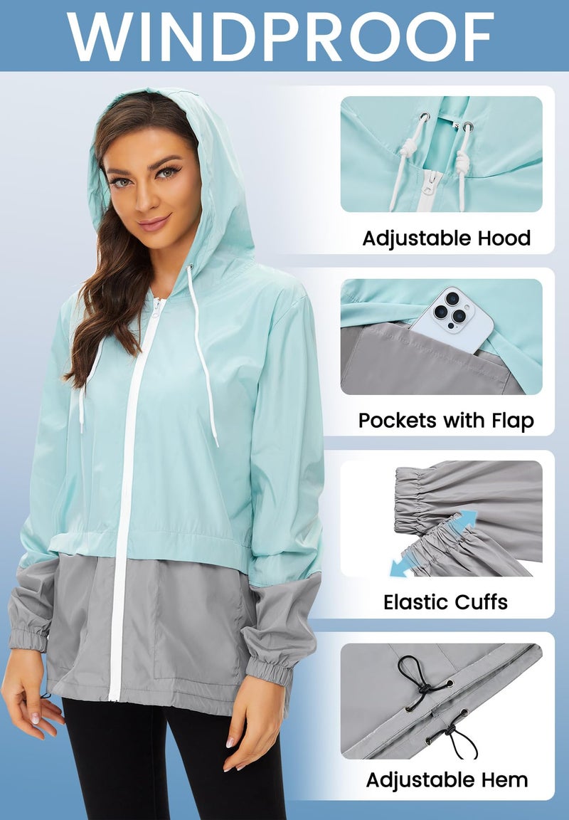Zando Womens Plus Size Rain Jacket with Hood - Packable Raincoat for Women Lightweight Rain Jacket Women Waterproof Windproof Windbreaker for Outdoor Travel Hiking Commute Walk Gifts Mint Green 3XL - Image 5