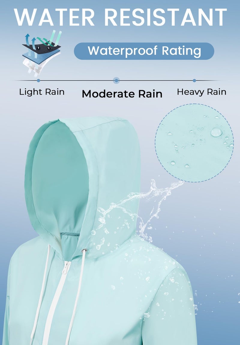 Zando Womens Plus Size Rain Jacket with Hood - Packable Raincoat for Women Lightweight Rain Jacket Women Waterproof Windproof Windbreaker for Outdoor Travel Hiking Commute Walk Gifts Mint Green 3XL - Image 4