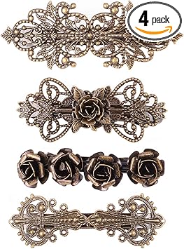 FRCOLOR 4pcs Retro French Hair Barrettes Retro Vintage Bronze Hair Clips Bobby Pins Bridal Wedding Hair Pins Jewelry Accessory for Women or Girls Style 1 - Image 1