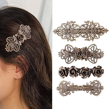 FRCOLOR 4pcs Retro French Hair Barrettes Retro Vintage Bronze Hair Clips Bobby Pins Bridal Wedding Hair Pins Jewelry Accessory for Women or Girls Style 1 - Image 5