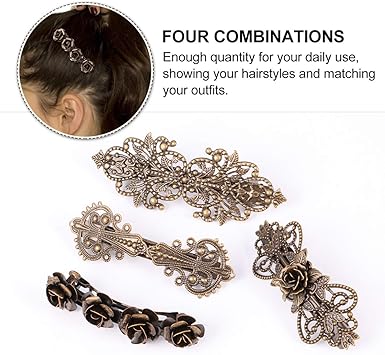 FRCOLOR 4pcs Retro French Hair Barrettes Retro Vintage Bronze Hair Clips Bobby Pins Bridal Wedding Hair Pins Jewelry Accessory for Women or Girls Style 1 - Image 4