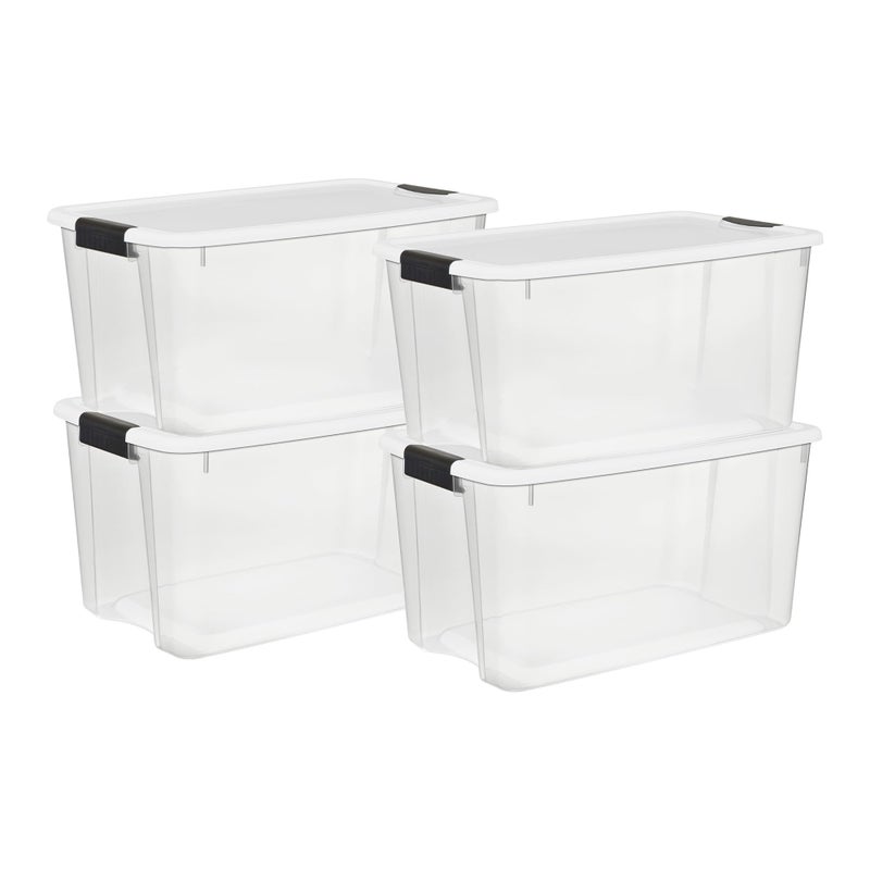 Sterilite Sterilite 4Pack Ultra Latching Box Storage Bins with Lids Clear Plastic 70 Quart  HeavyDuty Organizing Containers for Closet Bathroom and Office 