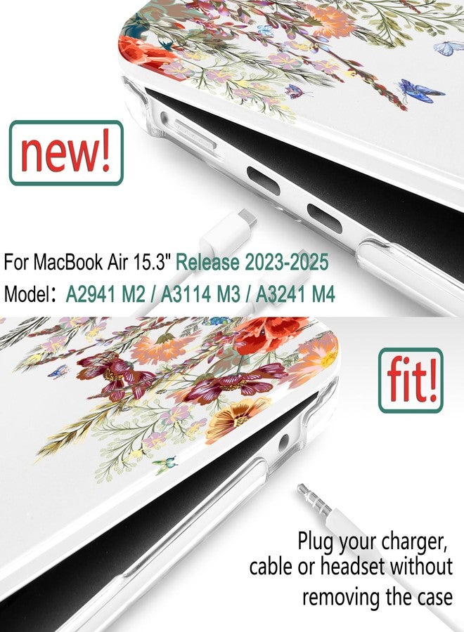 DONGKE Compatible with M4 MacBook Air 15 inch Case 2025 2024 2023 A3241 A3114 A2941 M3 M2 Liquid Retina Display Touch ID, Plastic Hard Case & Keyboard Skin & Screen Protector - Floral Illustration - Image 2