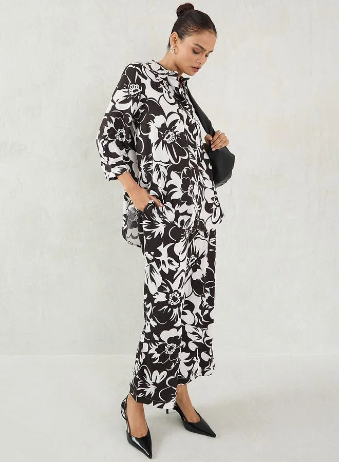 Femmella Women Floral Print Shirt and Pants Co-ords