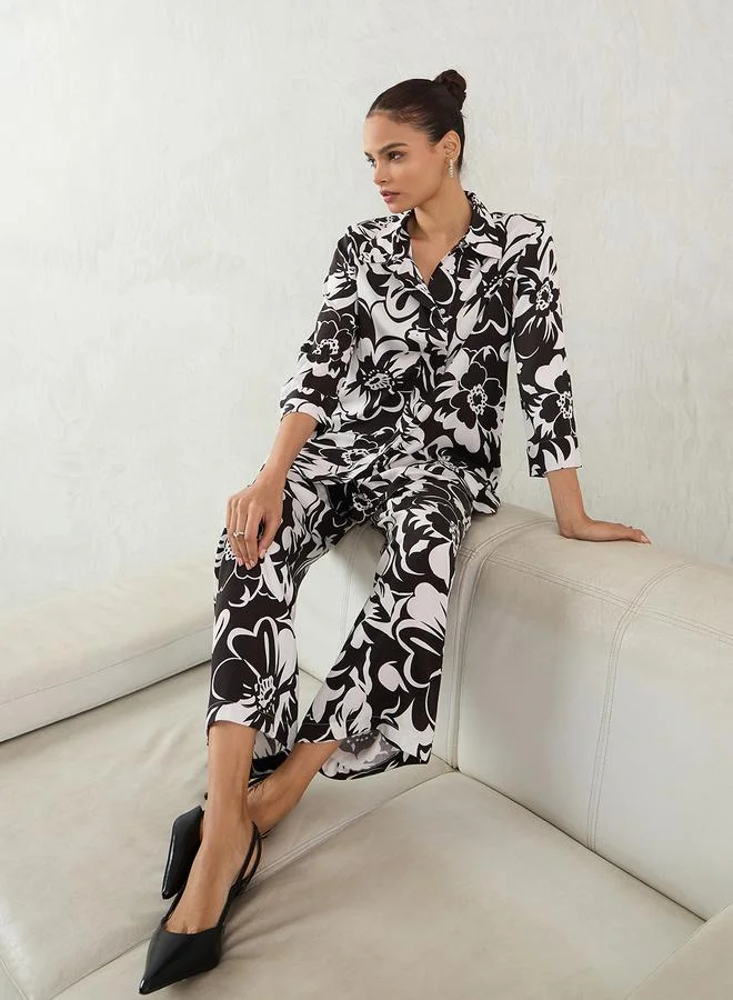Femmella Women Floral Print Shirt and Pants Co-ords