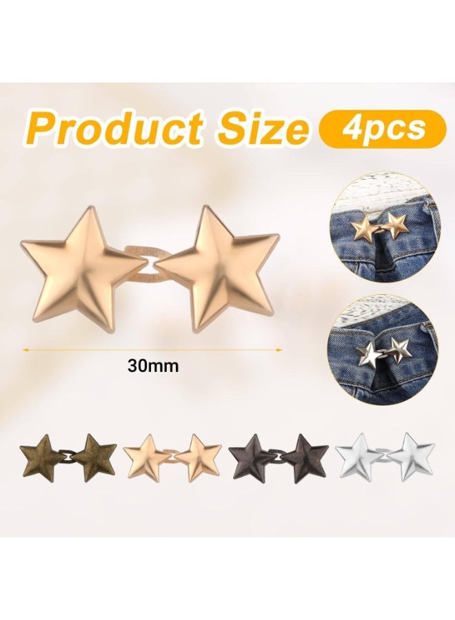 4 Sets Stars Jean Buttons, No Sewing Required Removable Metal Jeans Buttons for Loose Jeans, Pant Waist Tightener, Pentagram Pants Button Tightener for Jeans Shirts Clothes - Image 2