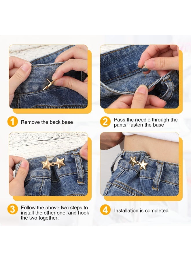 4 Sets Stars Jean Buttons, No Sewing Required Removable Metal Jeans Buttons for Loose Jeans, Pant Waist Tightener, Pentagram Pants Button Tightener for Jeans Shirts Clothes - Image 5