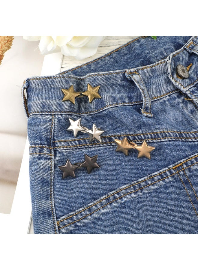 4 Sets Stars Jean Buttons, No Sewing Required Removable Metal Jeans Buttons for Loose Jeans, Pant Waist Tightener, Pentagram Pants Button Tightener for Jeans Shirts Clothes - Image 3