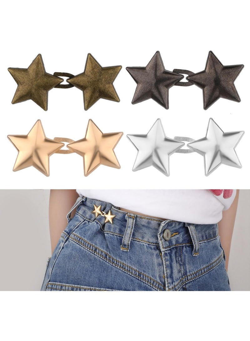 4 Sets Stars Jean Buttons, No Sewing Required Removable Metal Jeans Buttons for Loose Jeans, Pant Waist Tightener, Pentagram Pants Button Tightener for Jeans Shirts Clothes - Image 1