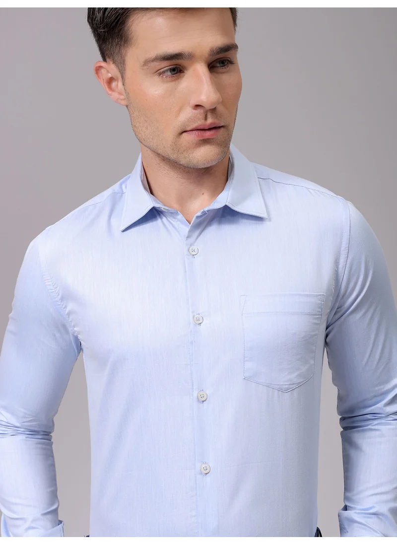 The Indian Garage Co Blue Slim Formal Plain Shirt