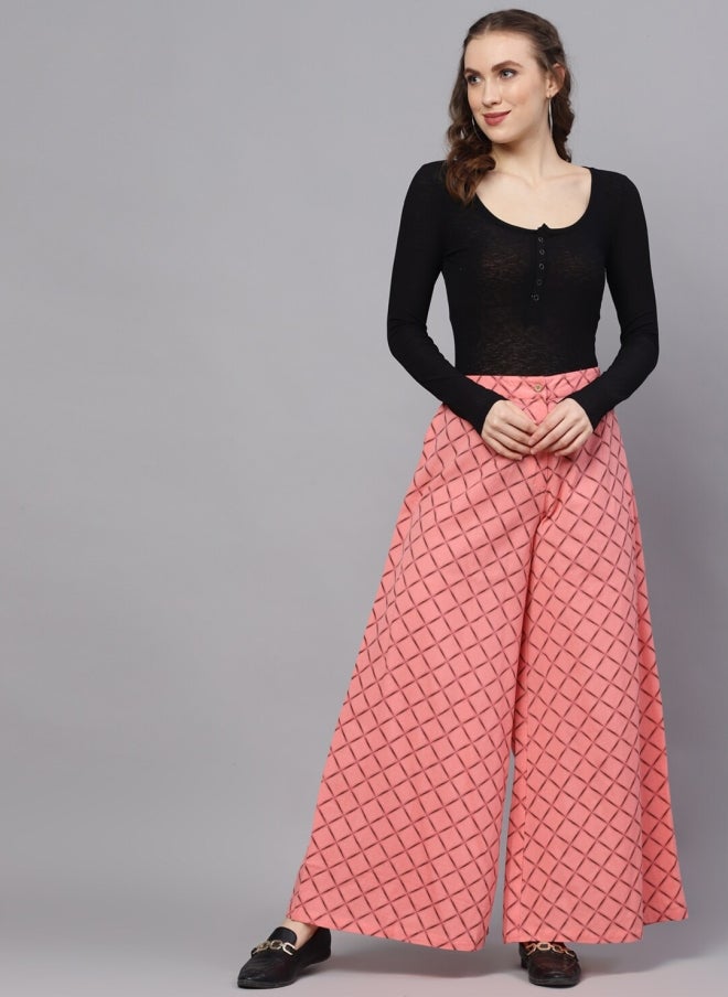 AKS Pink Geometric Printed Flared Palazzos for Women - Image 5