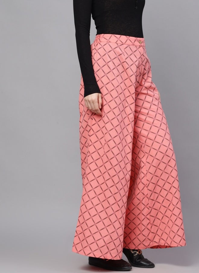 AKS Pink Geometric Printed Flared Palazzos for Women - Image 2