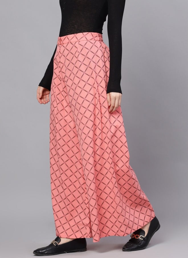AKS Pink Geometric Printed Flared Palazzos for Women - Image 3