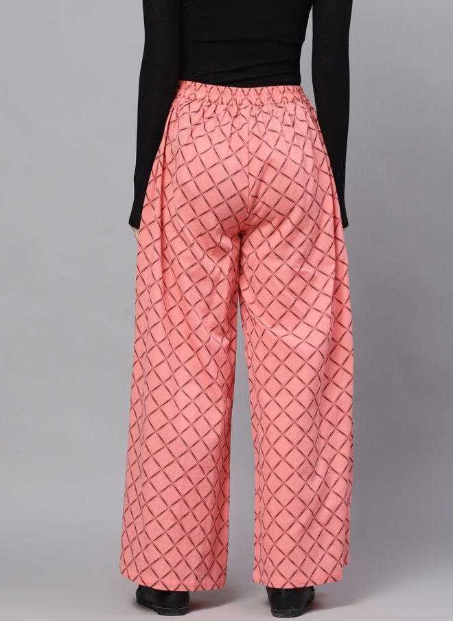 AKS Pink Geometric Printed Flared Palazzos for Women - Image 4