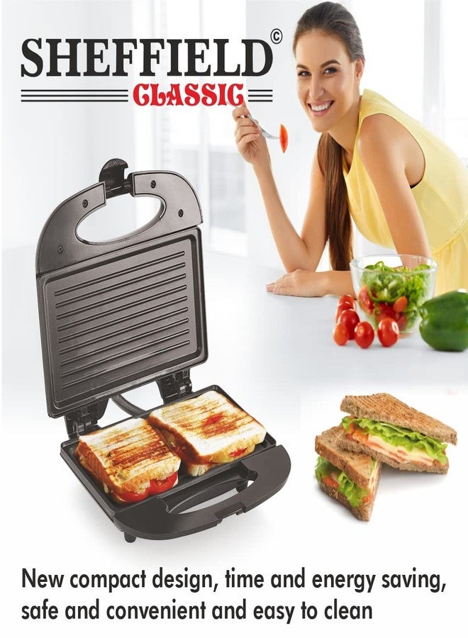 Sheffield Classic 750W Sandwich Griller | Non‑Stick Fixed Grill Plates, LED Indicator, Cool‑Touch Handle, Overheat Protection | 2‑Slice Sandwich Maker for Home, Office & Travel - Image 5