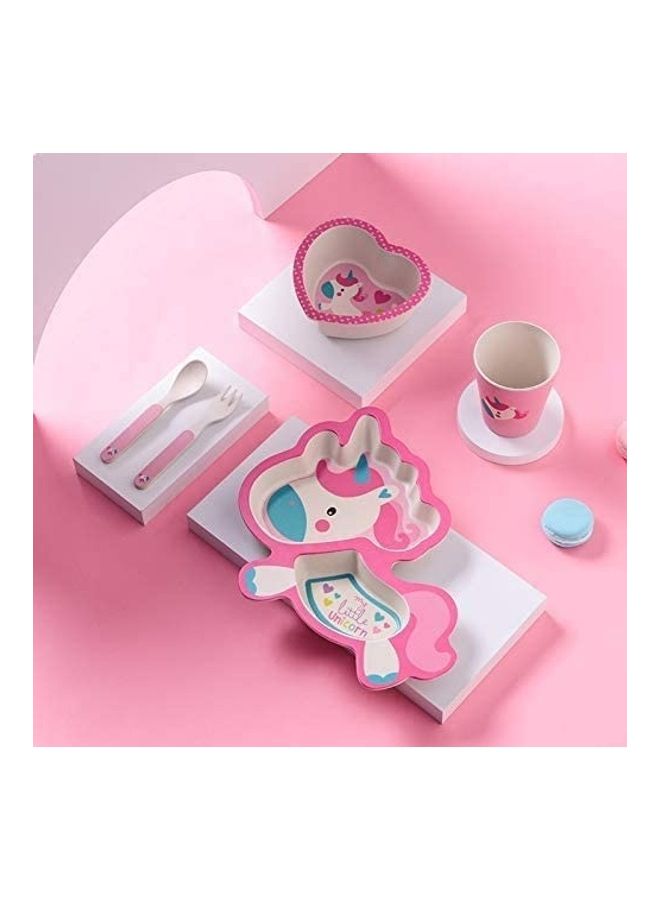 NIBEMINENT 5-Piece Dinnerware Set Pink/White/Blue 20cm - Image 1