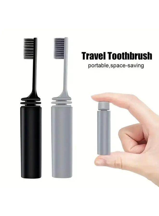 Bamboo Charcoal Folding Toothbrush Black Portable Compact Travel with Ultra Fine Soft Bristles ABS Plastic Microfiber - Image 2