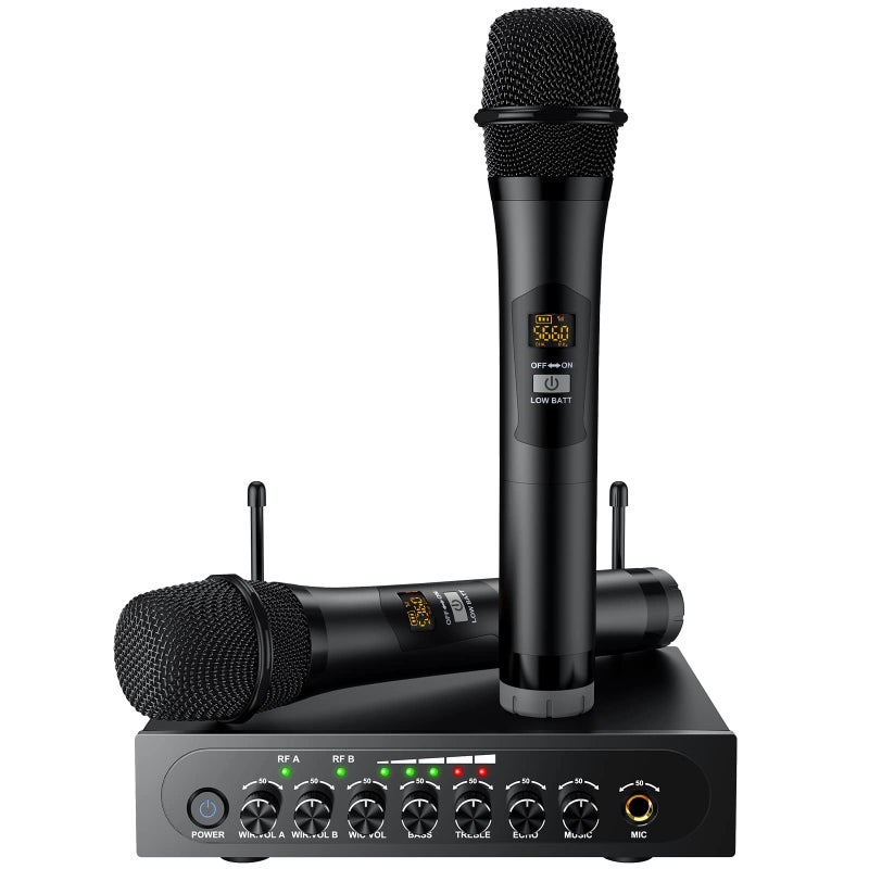 PROZOR UHF Wireless Microphone System Professional Handheld Mic Dual Karaoke Microphone with Treble Echo Bass ControlBluetooth for PartyHome Karaoke Church Weddings