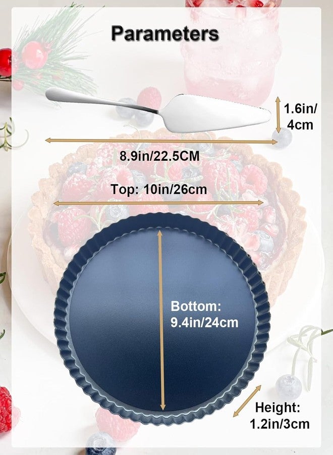 Yamteck 10 Inch Round Quiche Pans with Pie Server. Removable Bottom, Non-Stick Coating, Rugged Carbon Steel for Tart Quiche Pie Cake Baking. Gift for Women Wife Christmas Thanksgiving Party Festival - Image 2