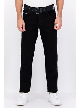 CROSSHATCH Men Regular Fit Solid Belted Stretchable Denim Jeans, Black  - Image 1