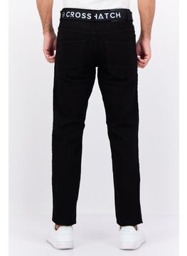 CROSSHATCH Men Regular Fit Solid Belted Stretchable Denim Jeans, Black  - Image 3