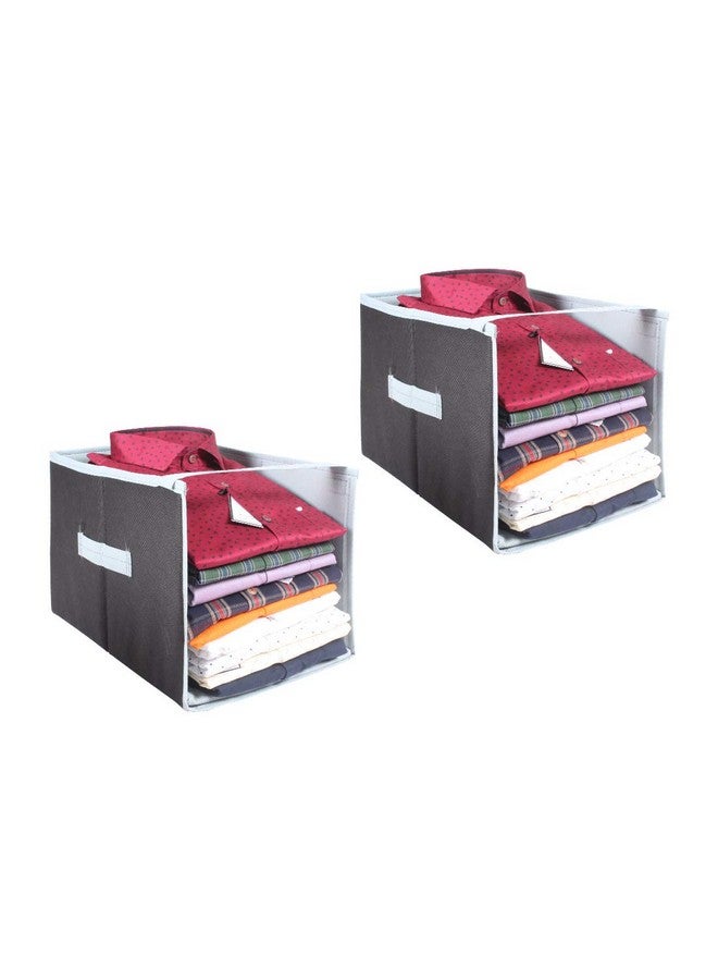 PrettyKrafts 2 Pcs Non Woven Large Capacity Shirt Stacker/Foldable & Stackable Closet Wardrobe Cupboard Organizer/Foldable Storage Box/Multipurpose Clothes Organizer (Black & Grey, 25x38x25 cm) - Image 1
