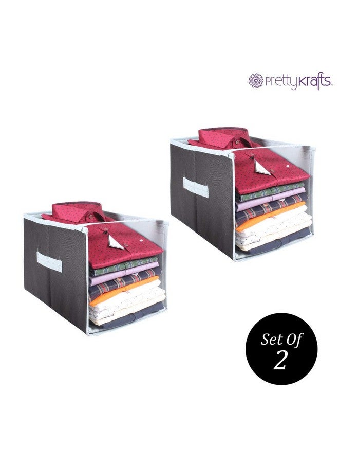 PrettyKrafts 2 Pcs Non Woven Large Capacity Shirt Stacker/Foldable & Stackable Closet Wardrobe Cupboard Organizer/Foldable Storage Box/Multipurpose Clothes Organizer (Black & Grey, 25x38x25 cm) - Image 2